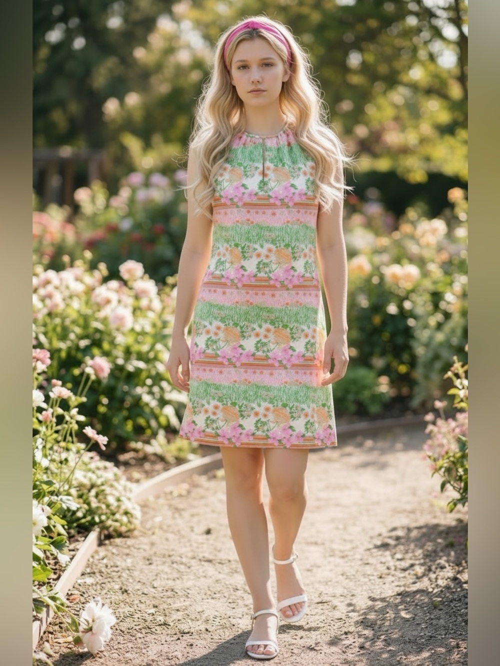 Vintage 1960's / 1970s Jerrie Lurie Floral Dress / Mod / Retro Size Medium